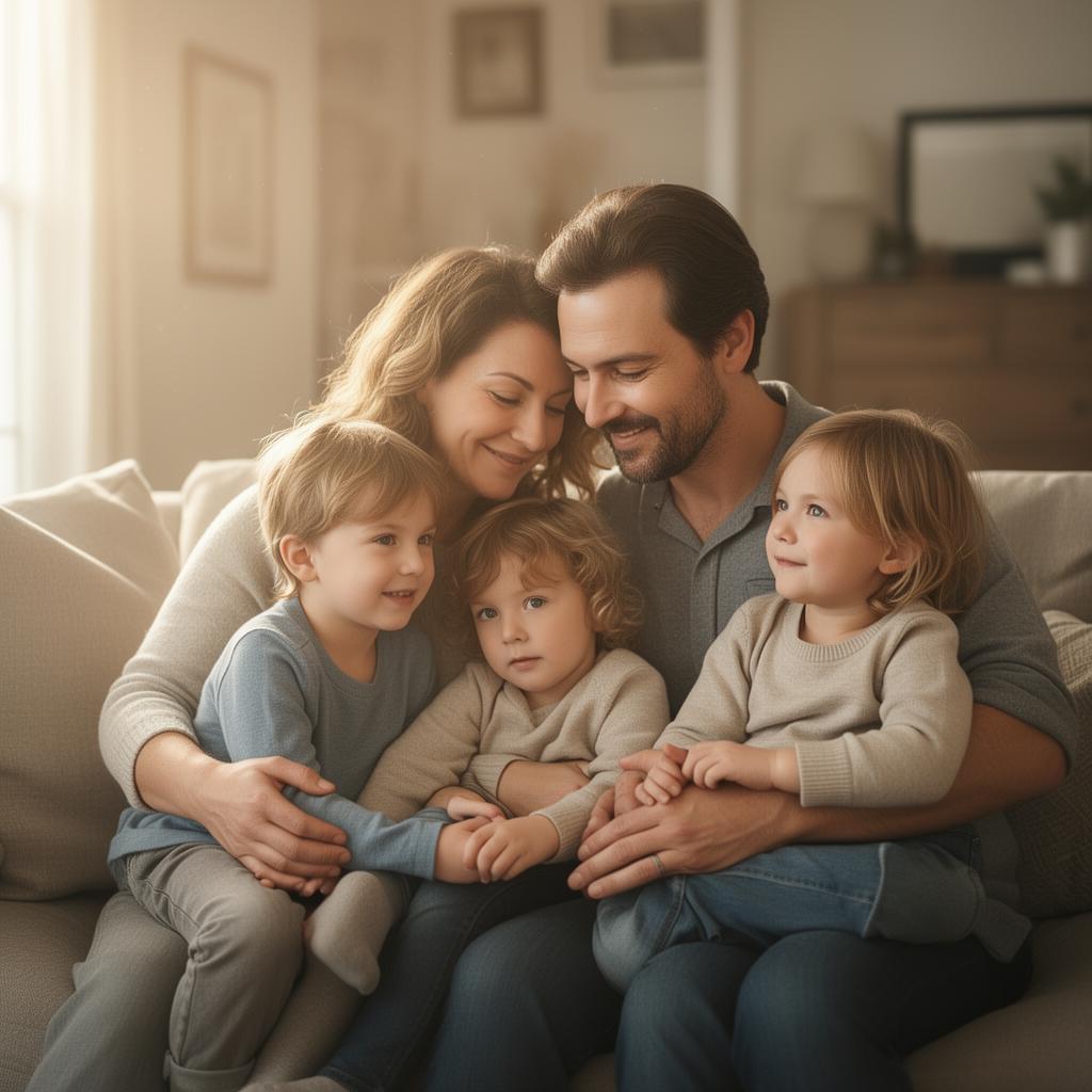 Family on couch enjoying time together